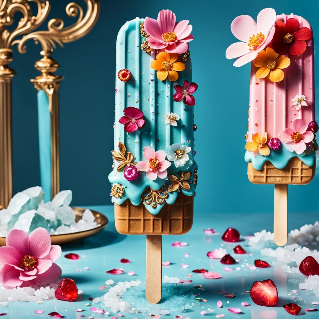 Surreal Jewel-Toned Popsicle in Opulent Ice Cream Parlor