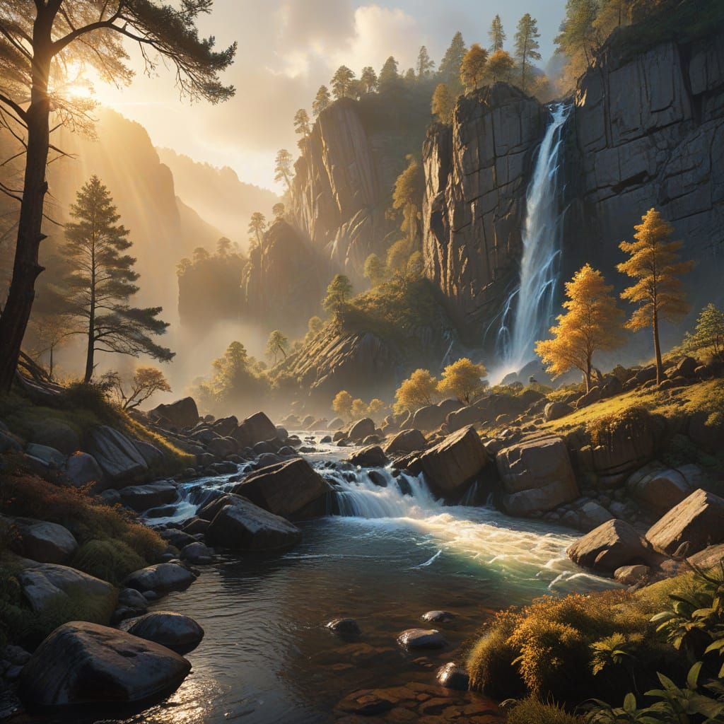 The waterfall splits into a thousand silver ribbons as it dives over a jagged cliff of glistening slate. ...  by @Pjrockey