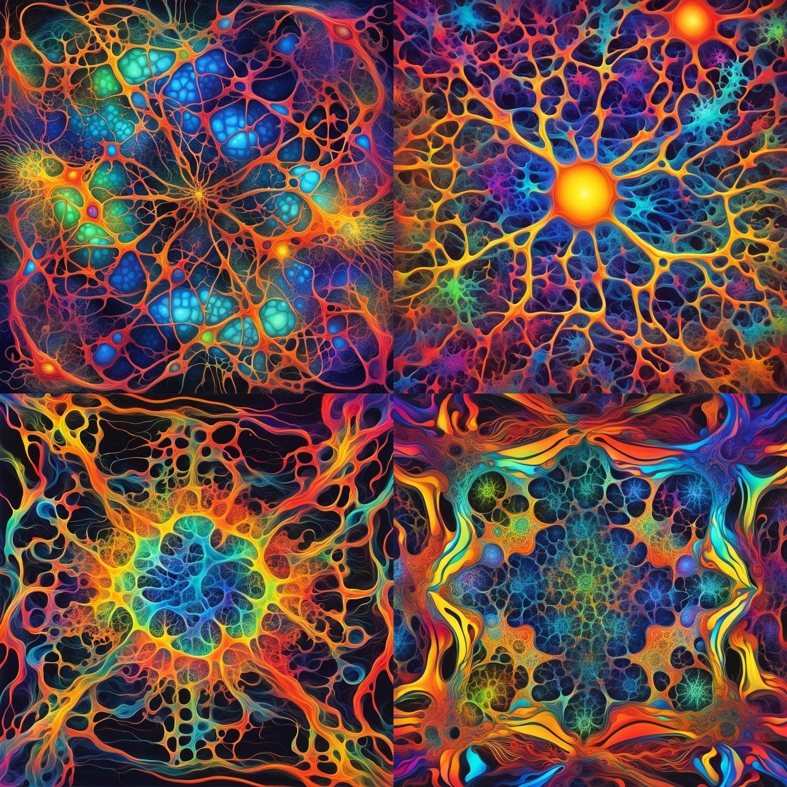 Synergy of synapses in psychedelic colors under glass