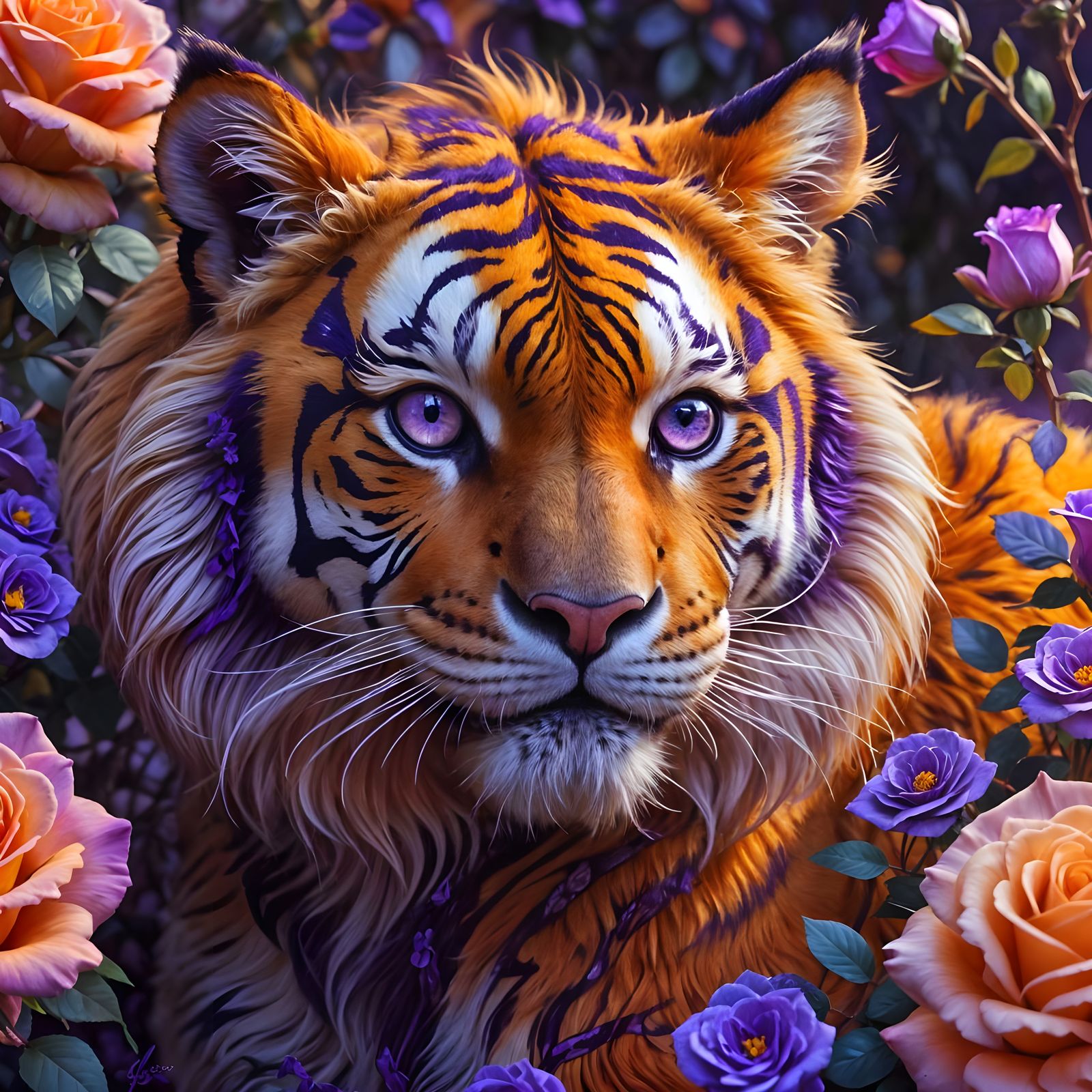 Tiger with purple eyes  by @Tiny Pearl Cat