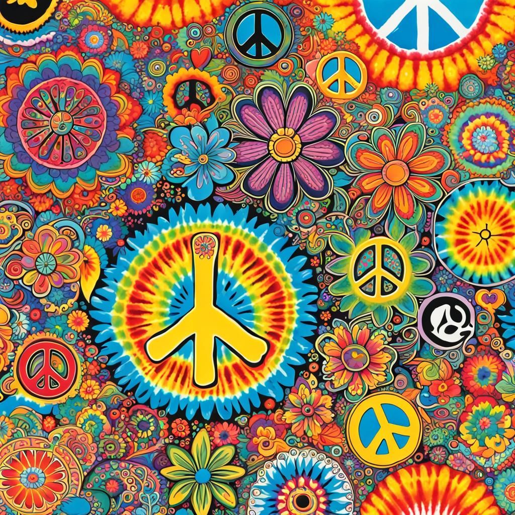 Colorful, mind-bending designs with flower power motifs, peace signs ...