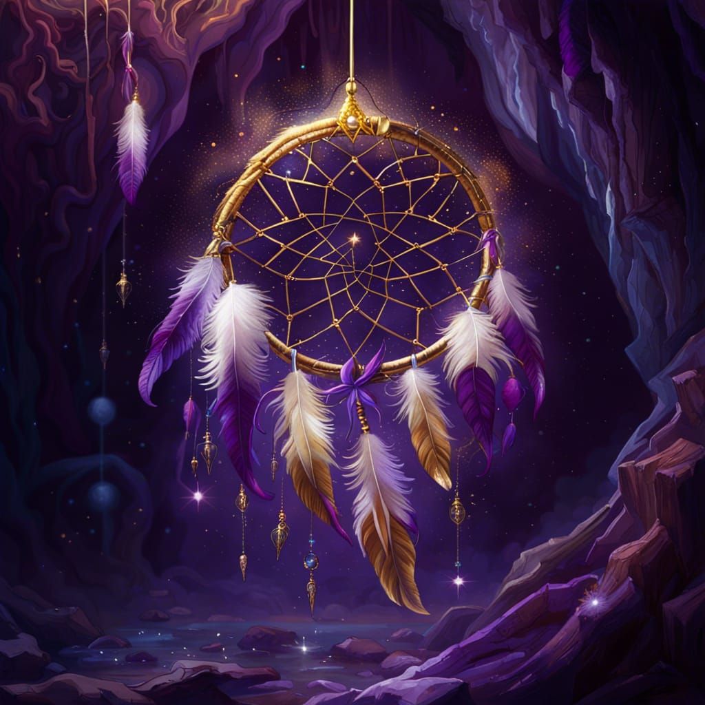 Magical Dream Catcher hanging up in an ambient purple cave - AI ...