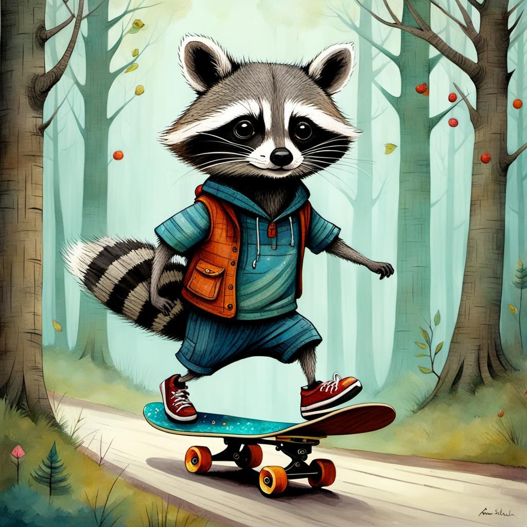 Raccoon on skateboard