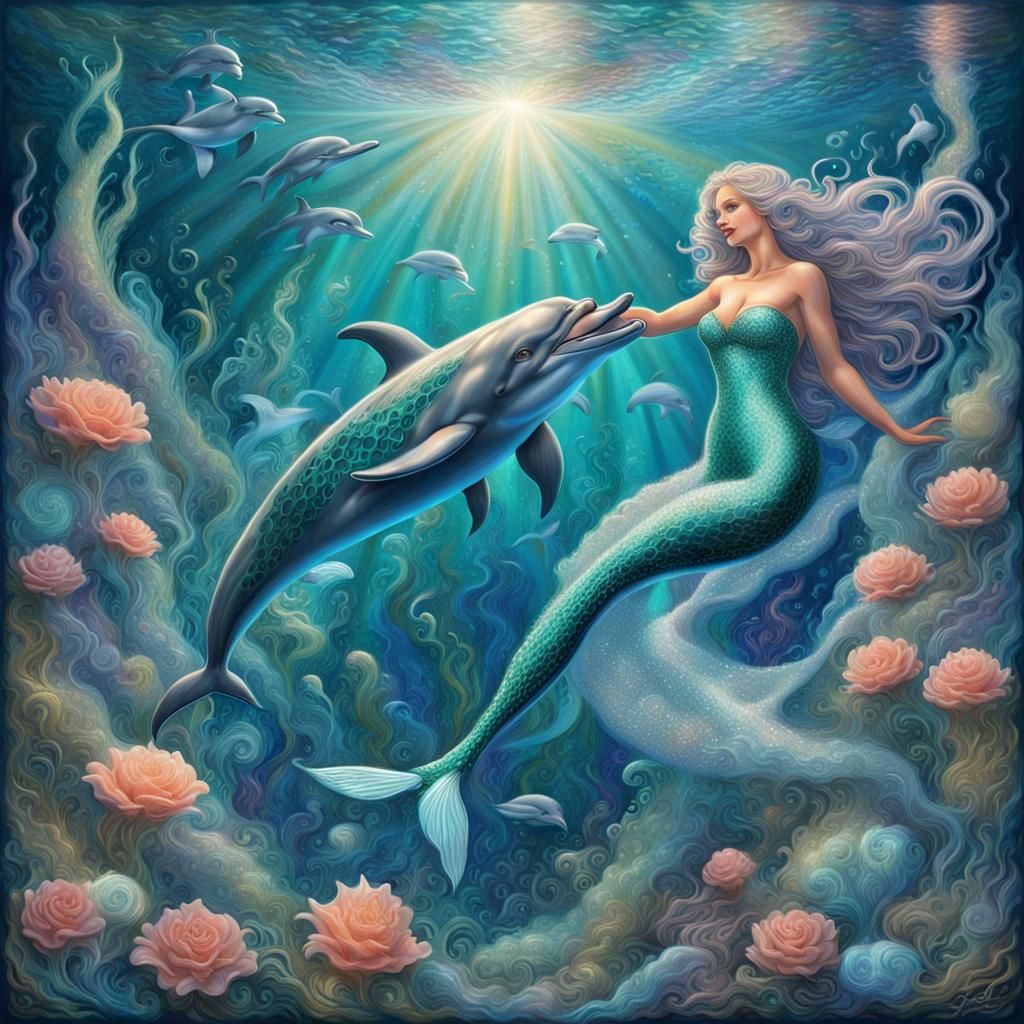 Dolphin & Mermaid - Ai Generated Artwork - Nightcafe Creator