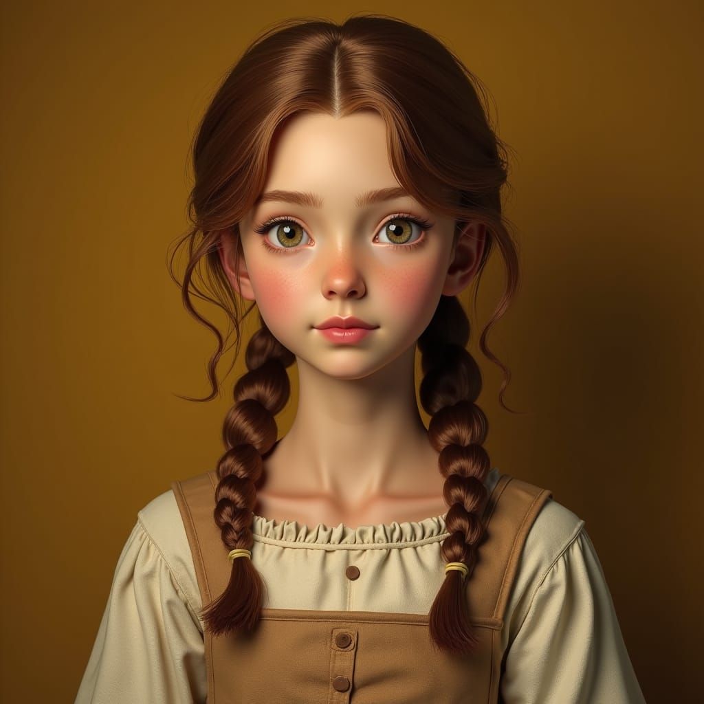 a beautiful 16 year old peasant girl with brown hair in the ...
