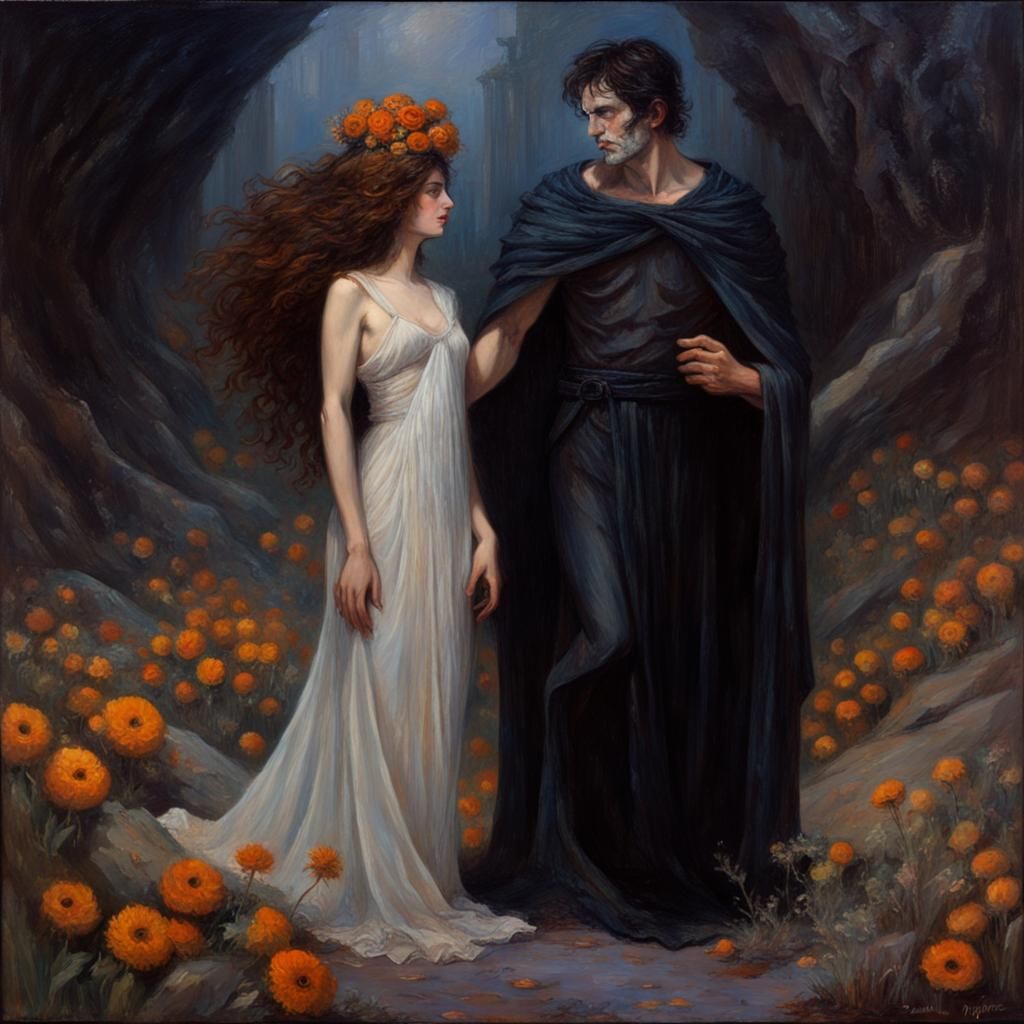 Hades and Persephone love each other in the depths of the un...