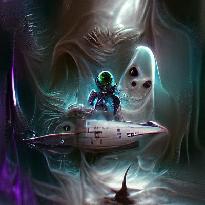 Astronaut in space with alien ship
