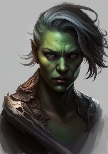 gorgeous, beautiful pretty orc woman head and shoulders portrait head ...