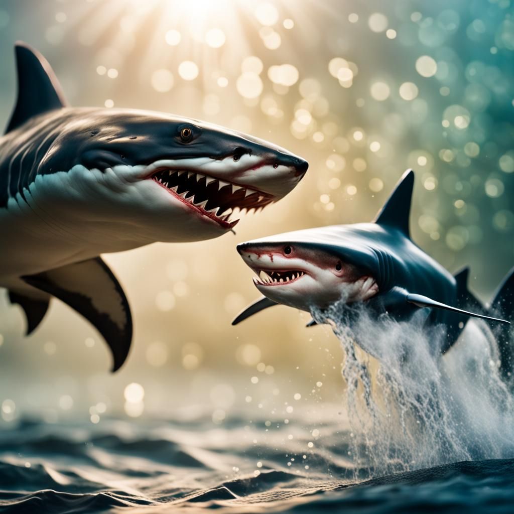 a shark  fighting with a big dragon