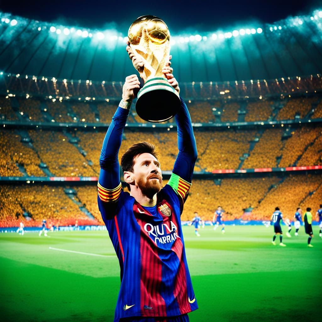 Lionel Messi Lifts World Cup Trophy as Oil Painting