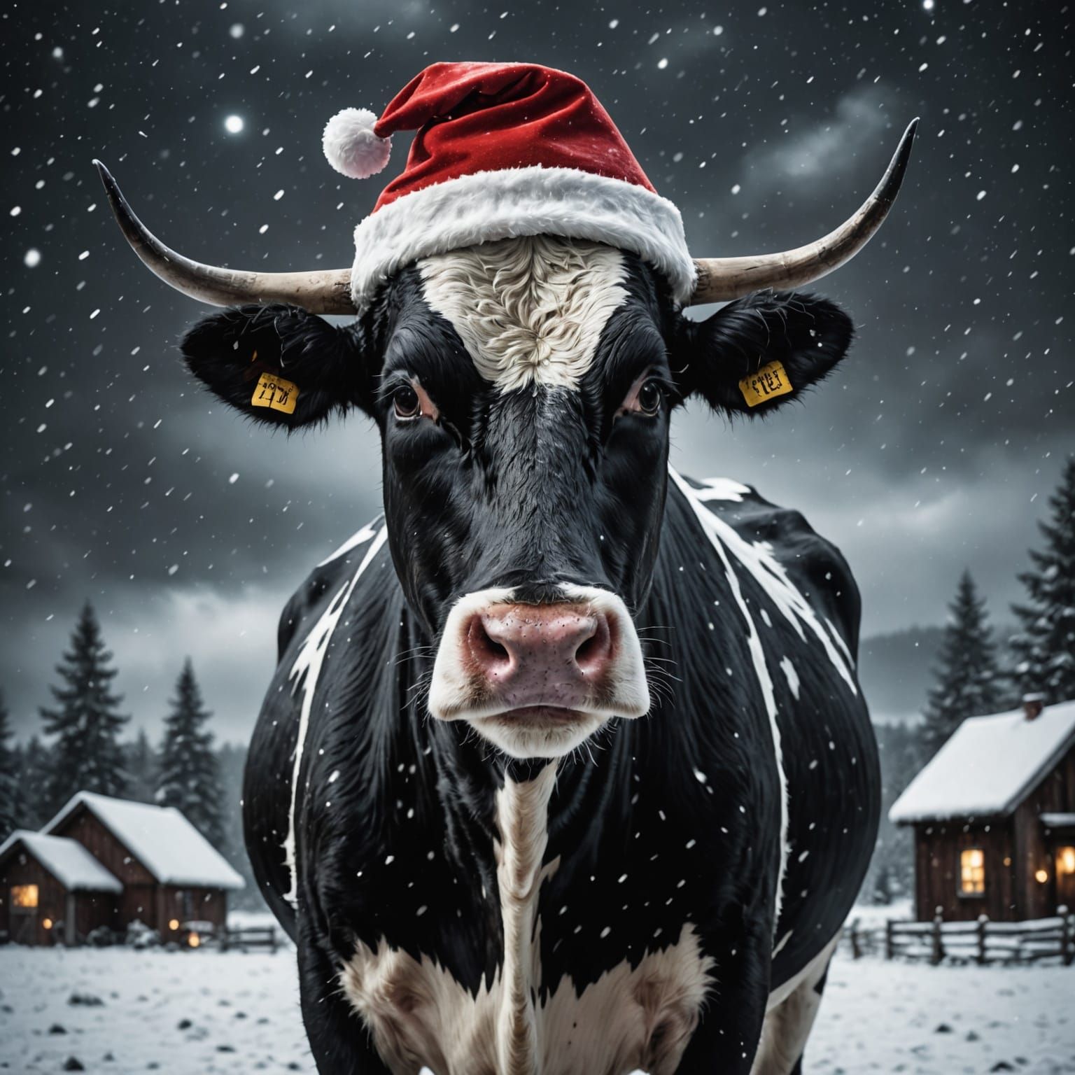 A Black and WHite Milk Cow Wearing a Santa Hat Epic cinematic brilliant stunning intricate meticulously ...  by @Ringking 1978