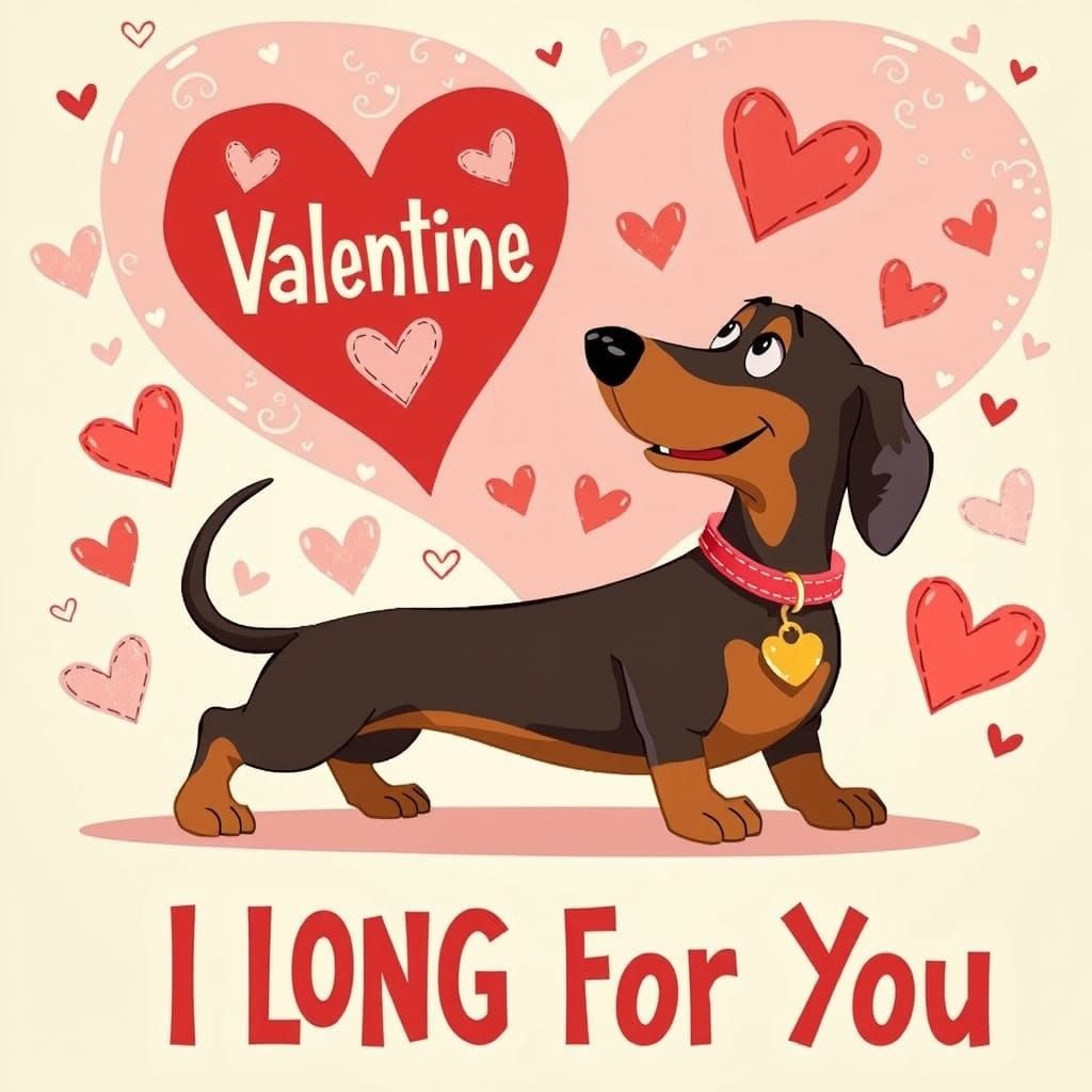 Cute Dachshund Valentine's Card - I LONG For You   by @Alison Mary
