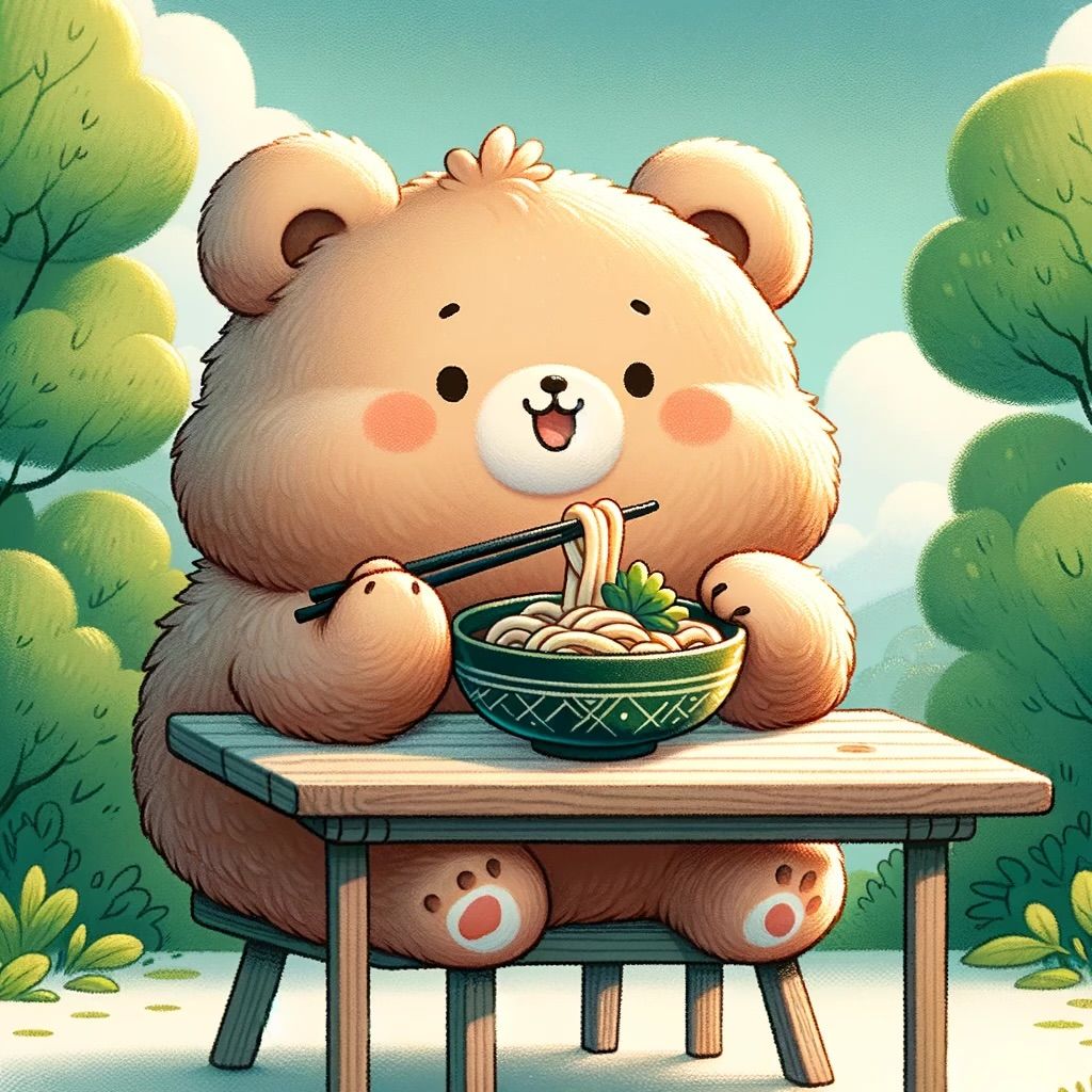 Bear eating udon