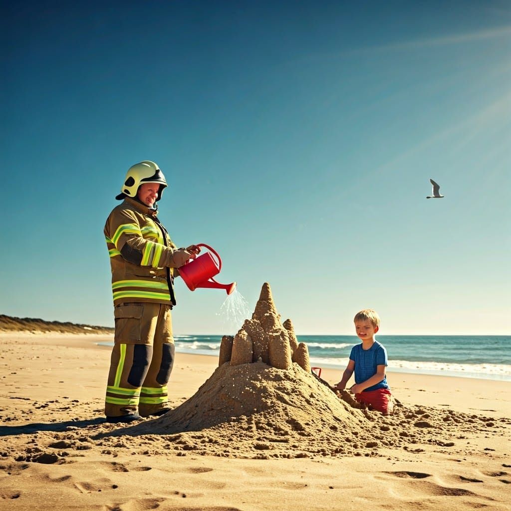 Sami the Firefighter on a Sun-Kissed Beach