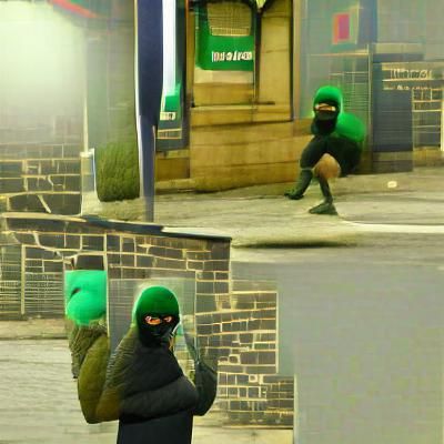 green balaclava thug