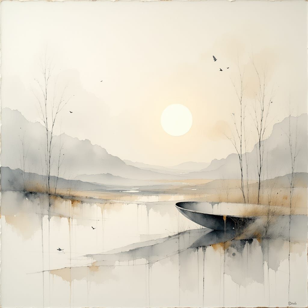 <lora:Akimora:1.0> <lora:Ink Poet:1.0> یک نقاشی در سبک مینیمال ایجاد کن که ابعاد چاپ ۱۲۰ درعرض۶۰ باشه
پس‌زمینه بافت‌دار کرم، نقره‌ای و طوسی
...