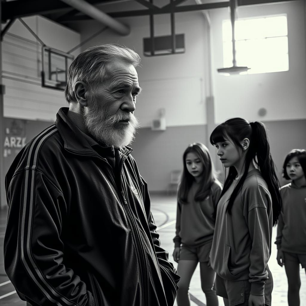 Manga-Inspired Gymnasium Scene with PE Teacher