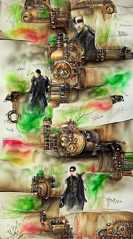 The Matrix steampunk watercolor pencil sketch mixed media Un...