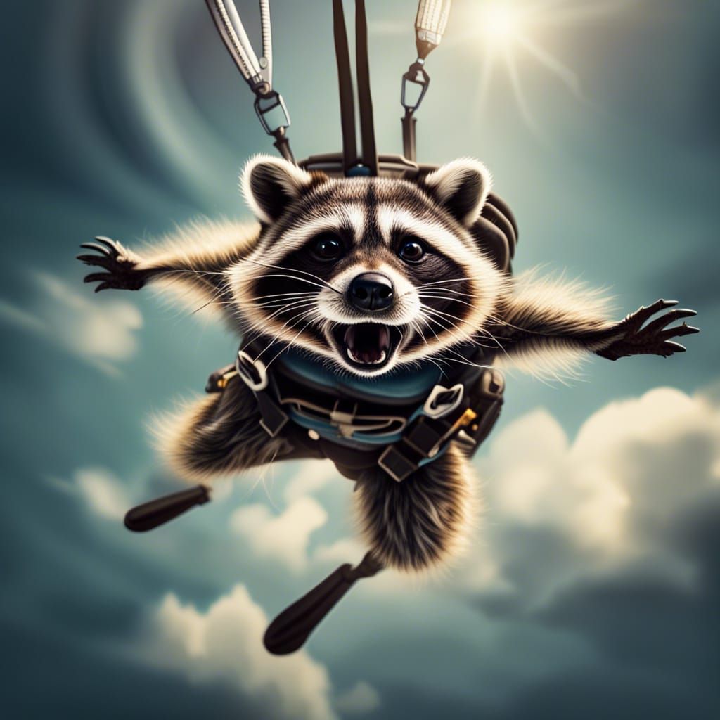 Raccoon skydiving   by @Beep