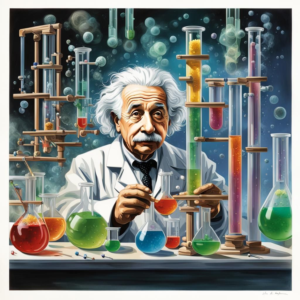 Albert Einstein working in a lab  by @AI art guy