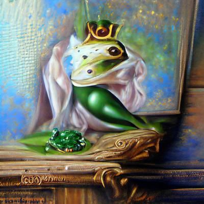 fantasy oil painting portrait of a royal green frog prince