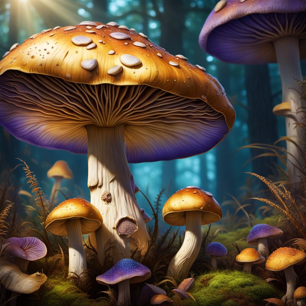 Gold cap mushrooms field 