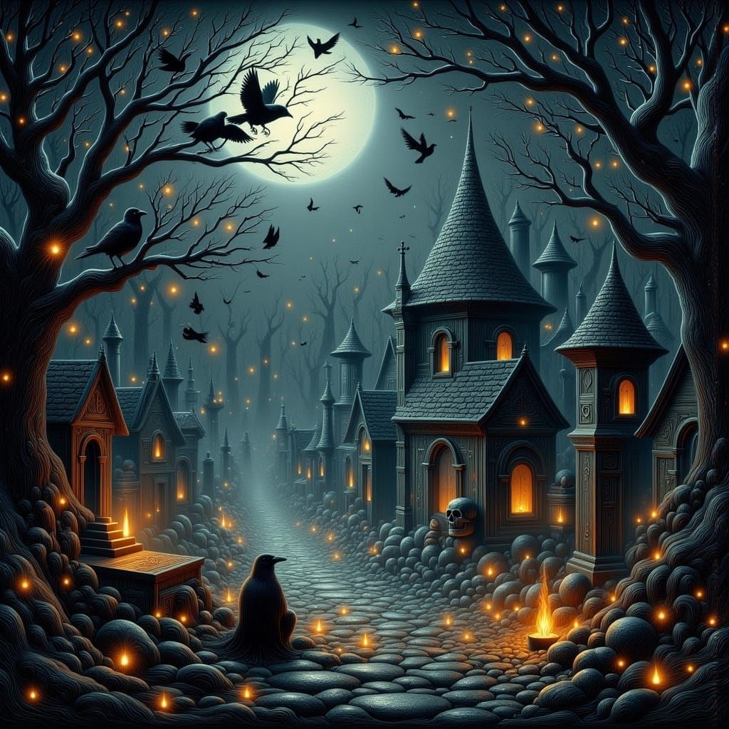 <lora:Witch Skeleton Ghost:1.0>a Nightsky with millions of lightning fireflies over a spooky horrible hauntingly Cemetary, Crows and Candle 