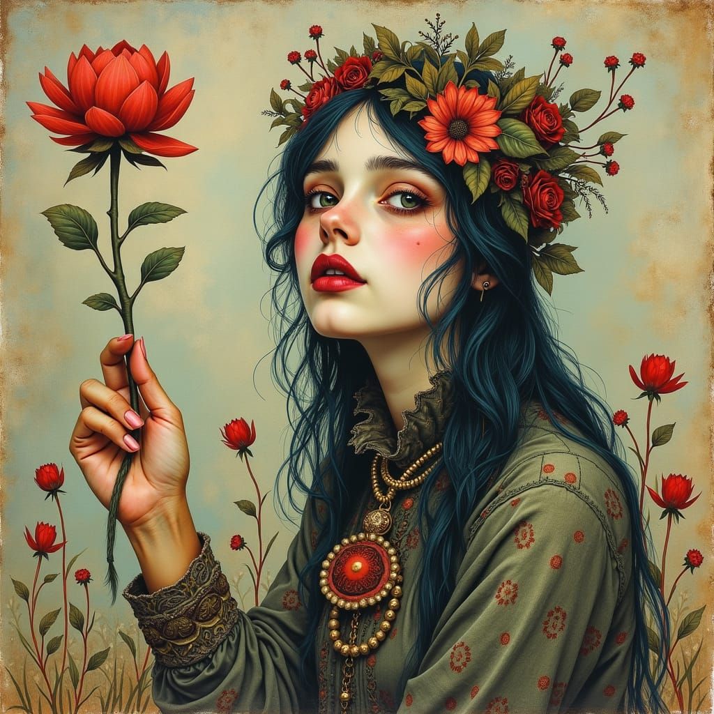 Surreal Shamaness in Earth Tones: Mixed Media