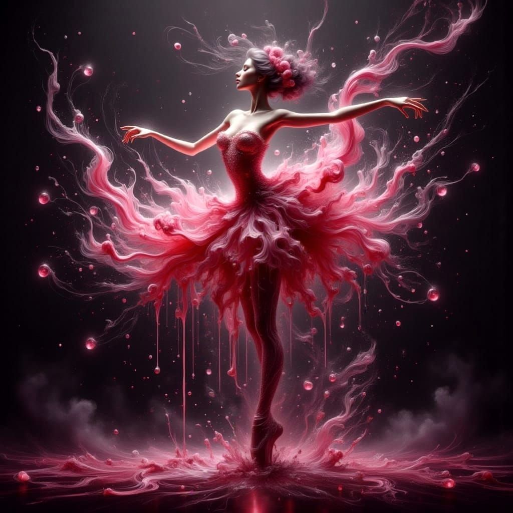 Ballerina Sculpture Made of Pink Wine Dances in Glass