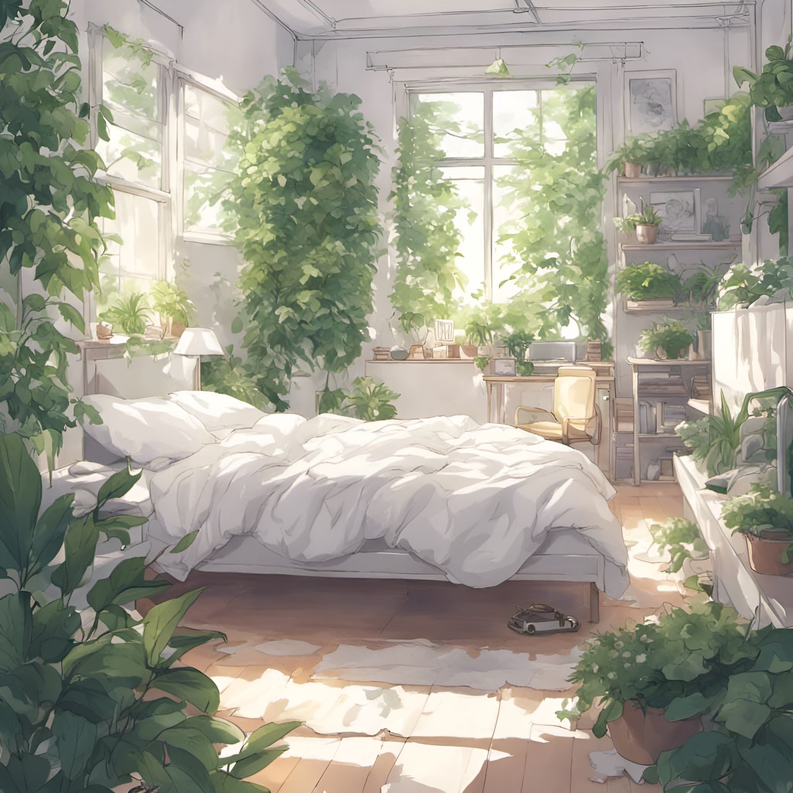Serene and Green Bedroom  by @Syfono4