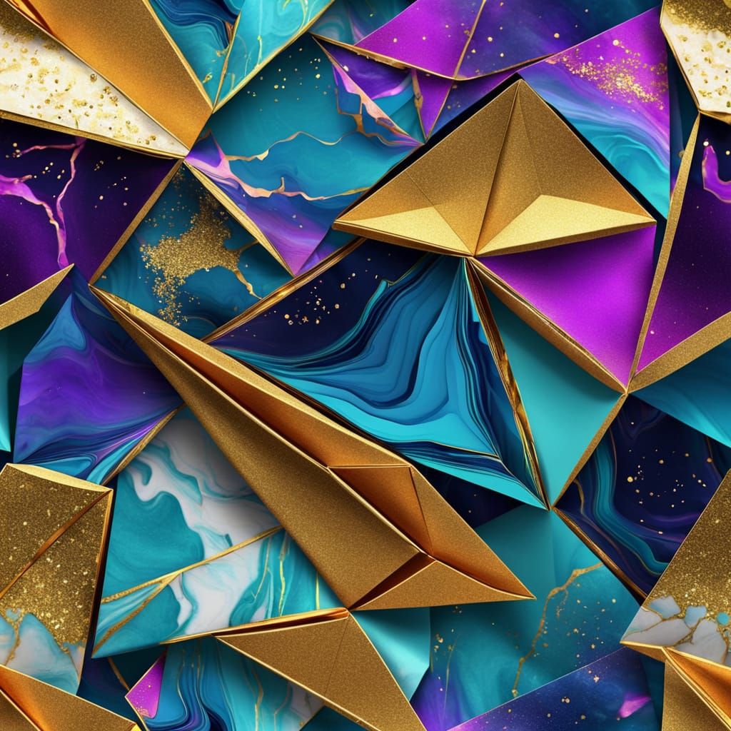 Iridescent Geode Origami in Vibrant Gold