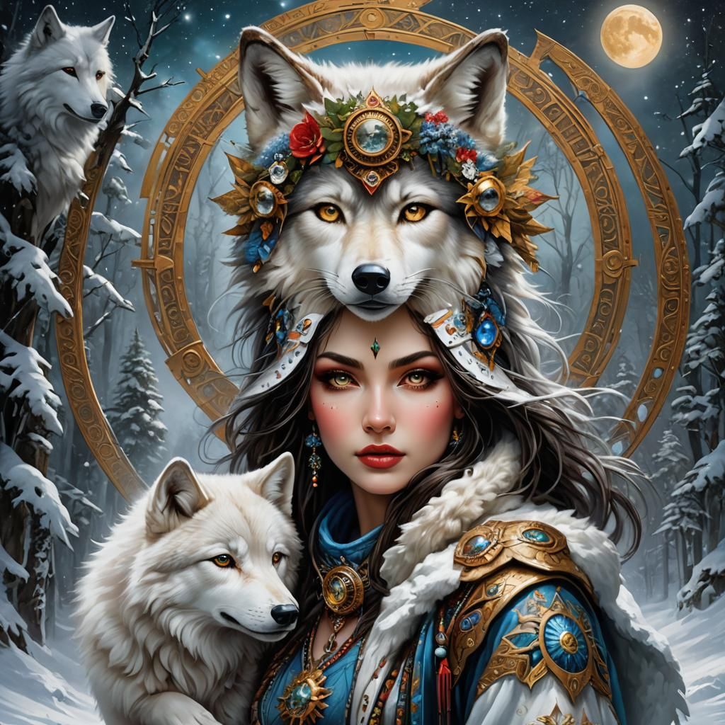 The magic woman of the wolfs - AI Generated Artwork - NightCafe Creator