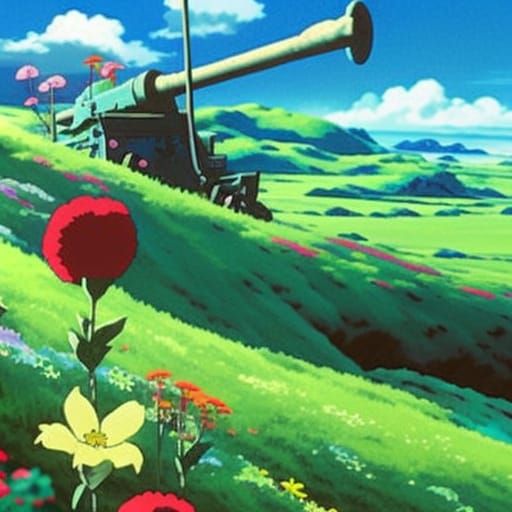 Uncanny flowery detailed Studio Ghibli 80s animation vhs of ...