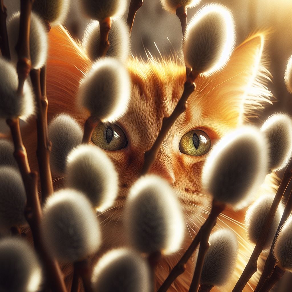 Willow Catkins and Ginger Cat