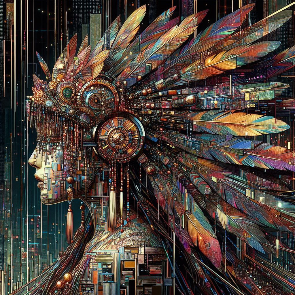 glitchcore matrix code retro futurism space geisha native am...