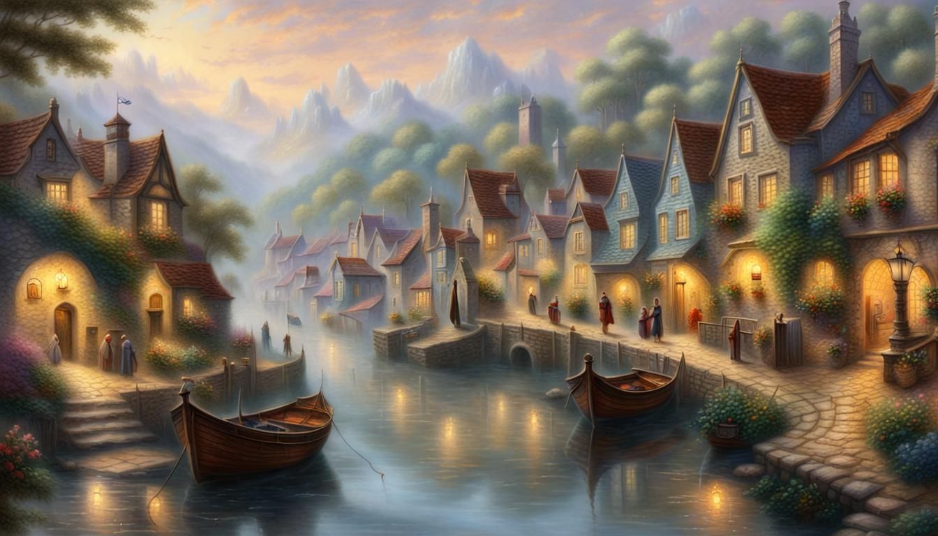 Dreamy medieval small Port Town