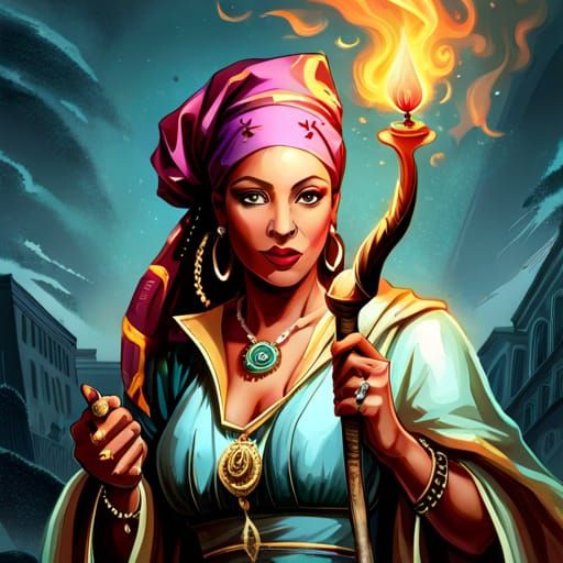 Marie Laveau: Fire Magic Digital Art