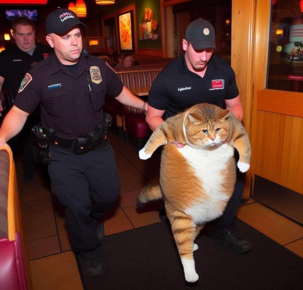 Pookie Hubby Cat being escorted after getting drunk from str...
