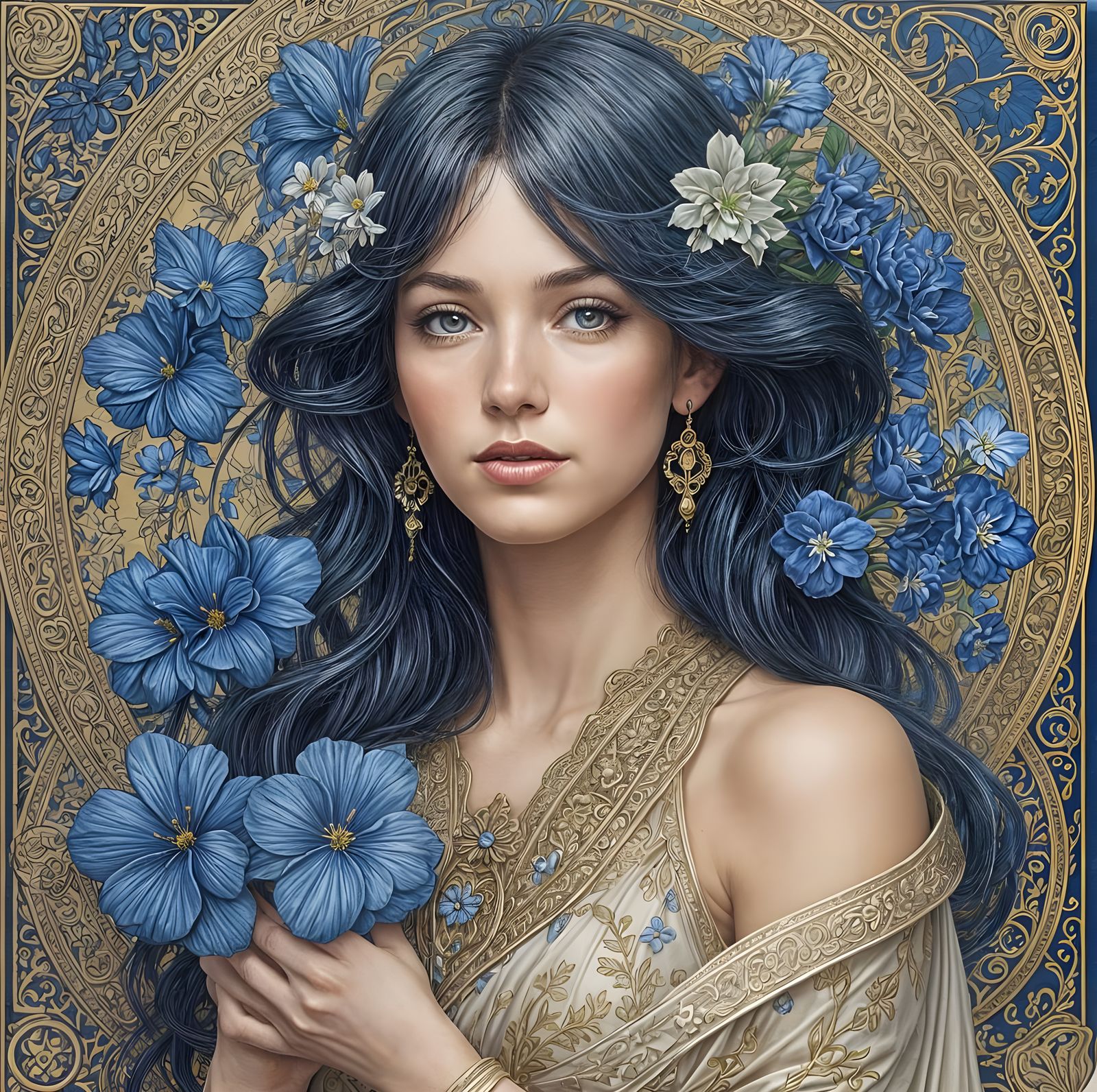 Blue Girl Art Nouveau