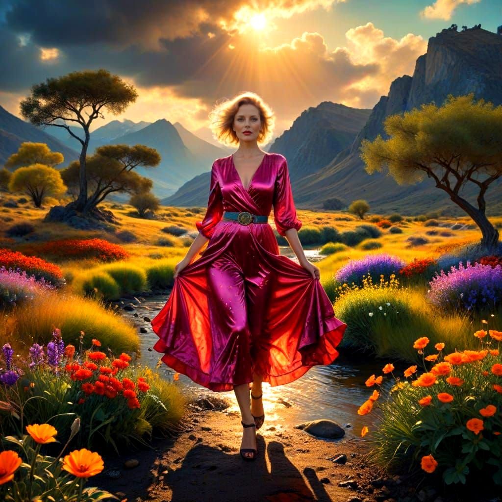 Eccentric Lady in a Haunting Surreal Landscape