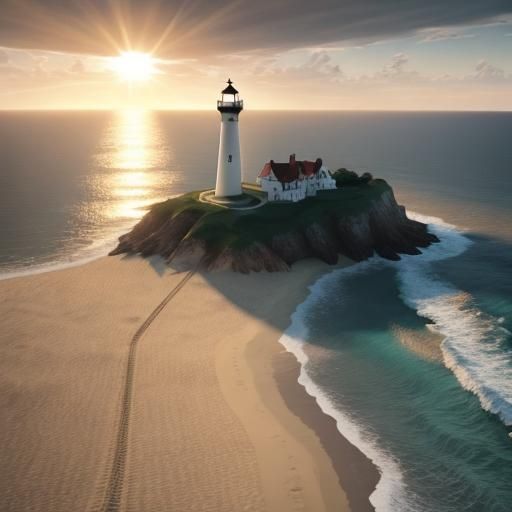 Stunning realistic beach sunset, clouds and sunlight overhea...