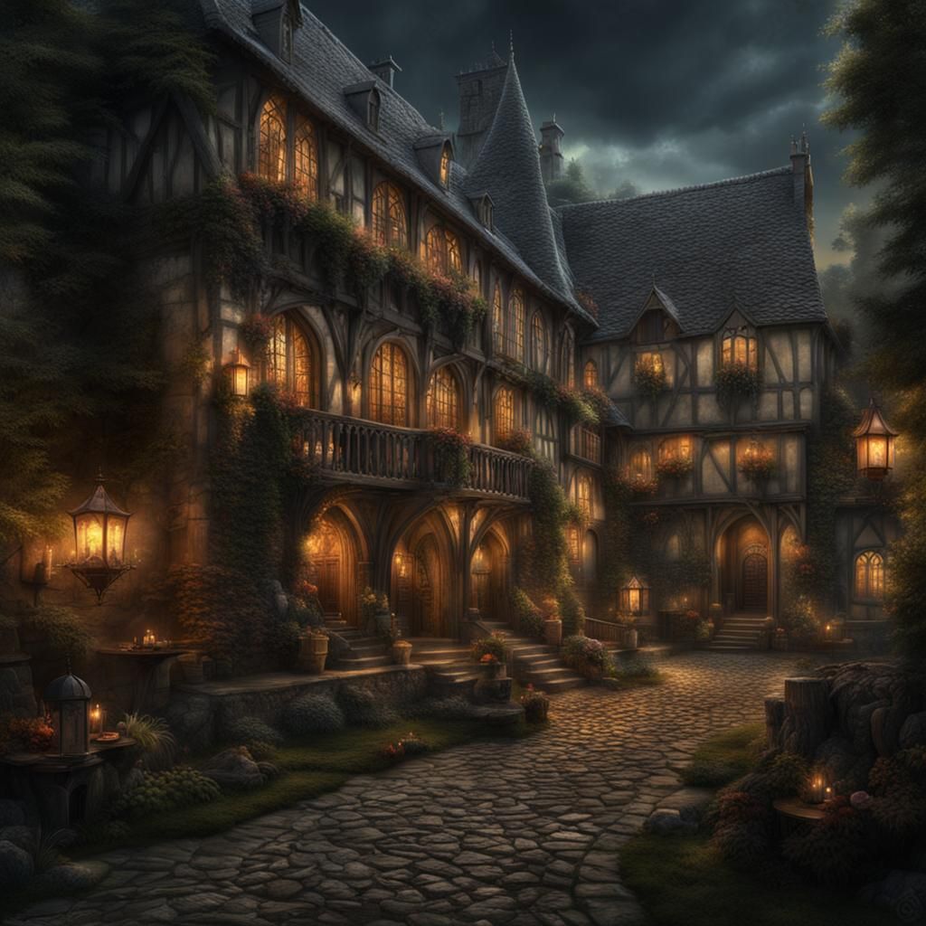 French, single-story inn, on the Medieval Dark Fantasy 