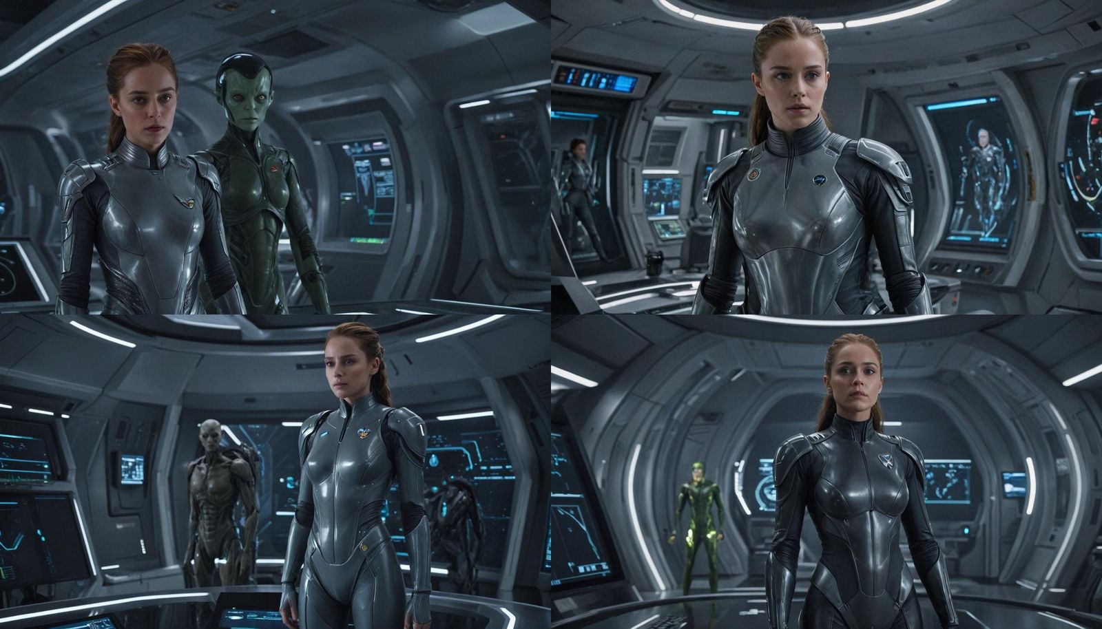 A realistic scene of Princess Zara, a graceful alien with st...