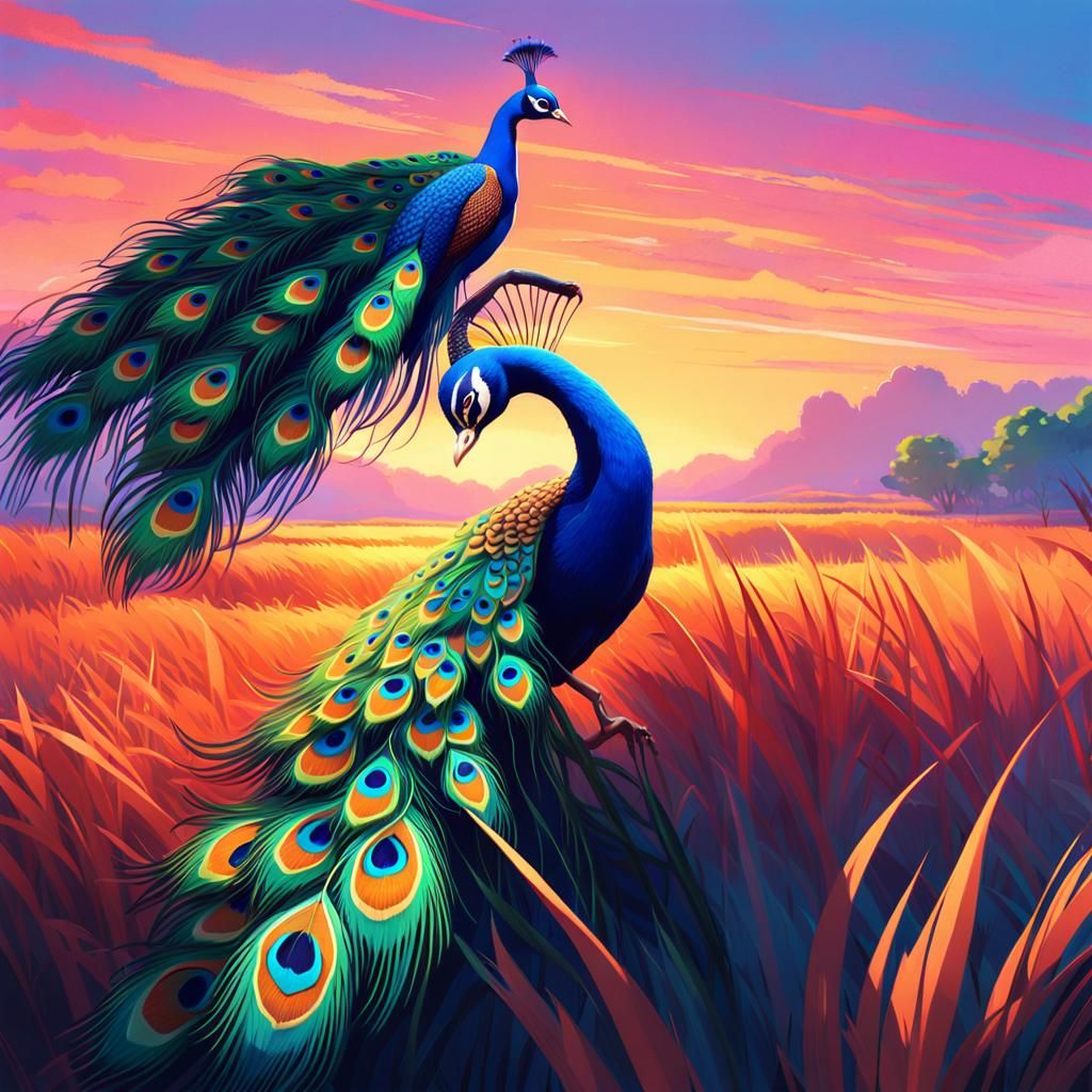 Majestic Peacock Spreads Vibrant Tail Feathers in Indonesian...