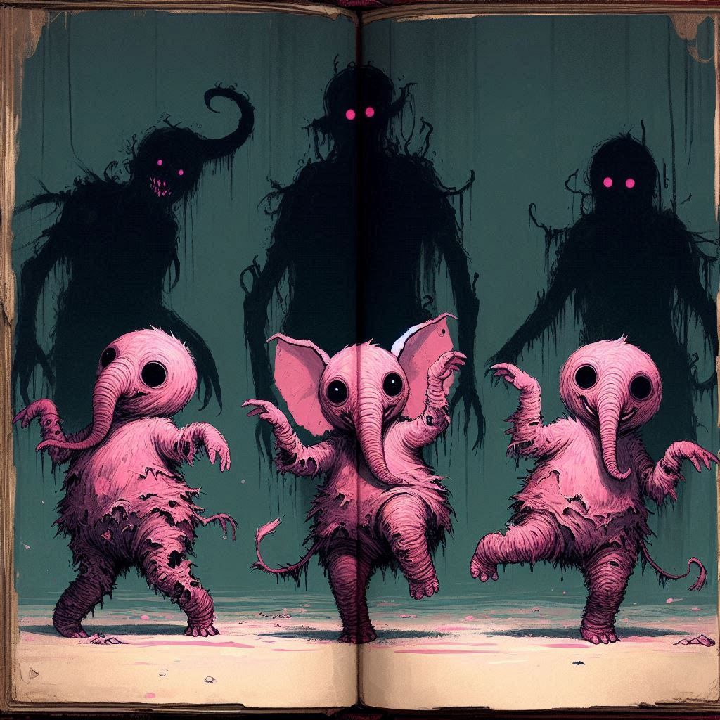 Pink elephant demon puppets