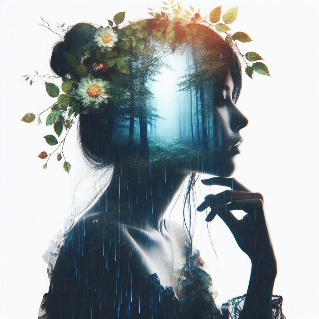 double exposure beautiful fantasy DALL-E 3 portrait landscap...