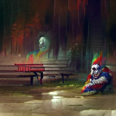 Sad clown sitting alone on a bench