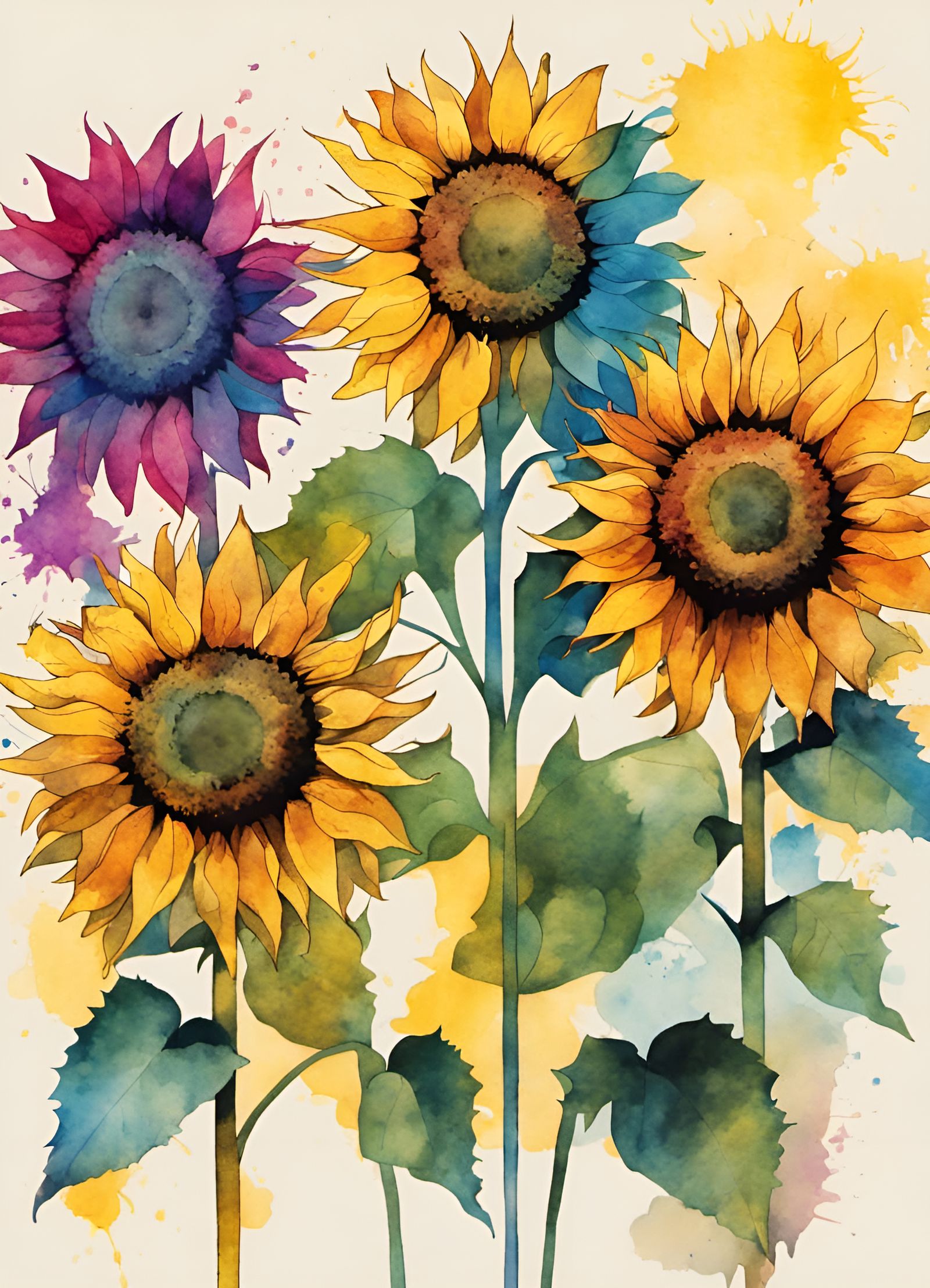 Watercolour sunflowers