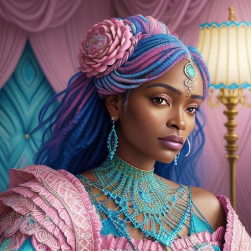 Caribbean Woman Portrait with Zentangle Patterns