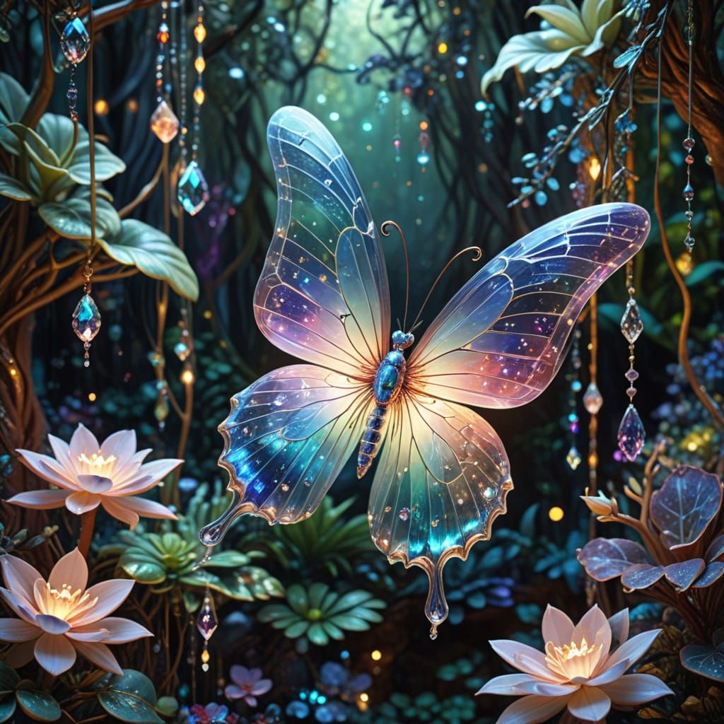 Iridescent Butterfly in Tropical Jewel-Toned Paradise